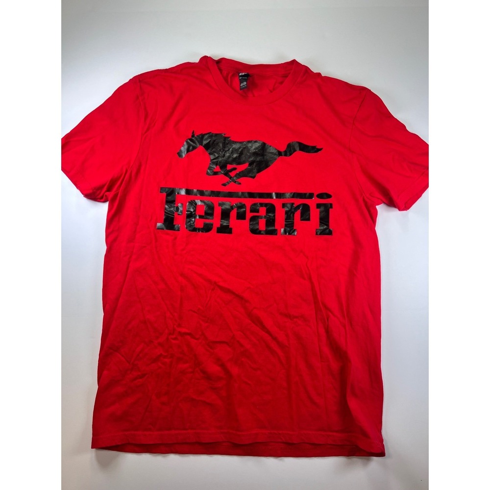 District Ferrari Graphic T-Shirt Mens Large Red Horse Logo Short Sleeve Cotton
